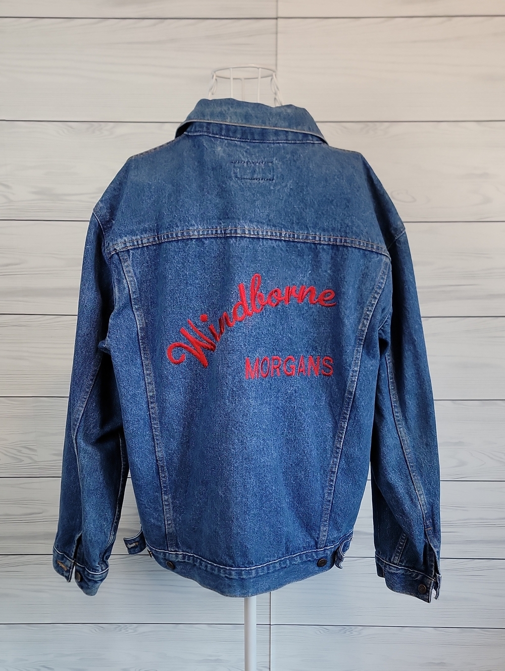 Windborne Morgans Graphics Blue Denim Jacket with Red Embroidery Mens Size L